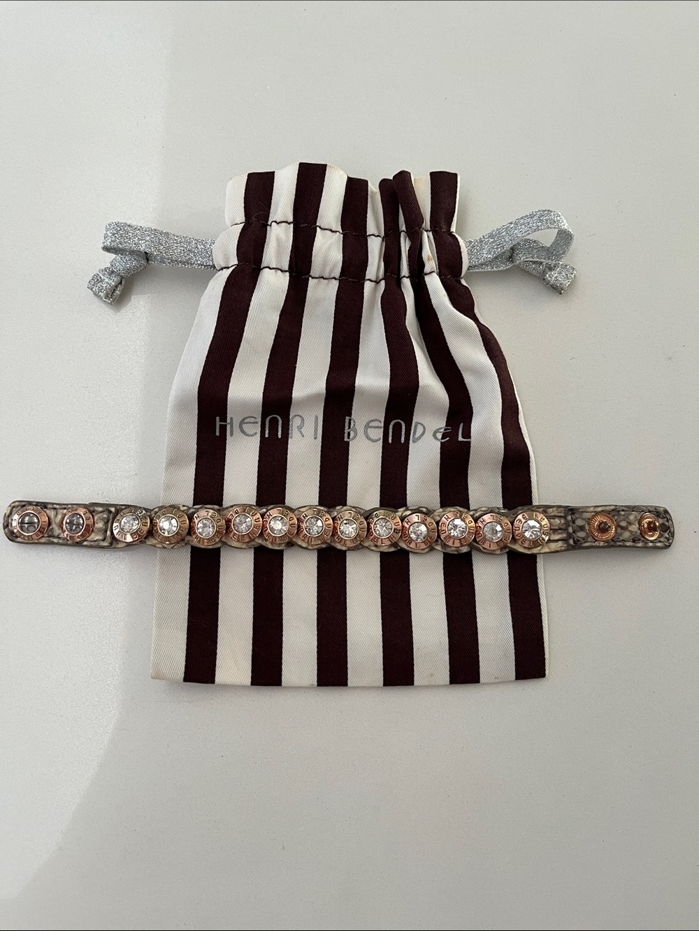 Henri Bendel Rose Gold Crystal Leather Bracelet